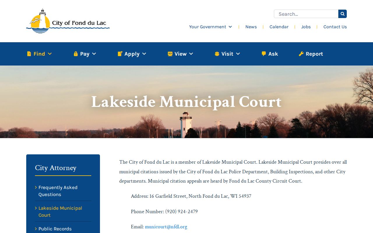 Fond du Lac criminal history Lakeside Municipal Court source