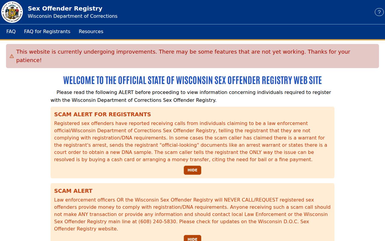 Fond du Lac County sex offender registry search form